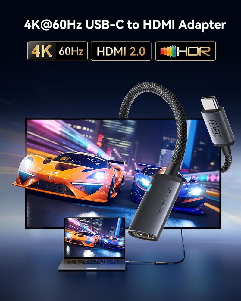 INIU USB C to HDMI Adapter (4K@60Hz), USB-C Adapter (4K HDMI), for MacBook Pro, MacBook Air, iPad Pro, iMac, iPhone 17 16 Pro Max, Pixelbook, Surface Pro, Dell, XPS, Galaxy, and More - Image 2